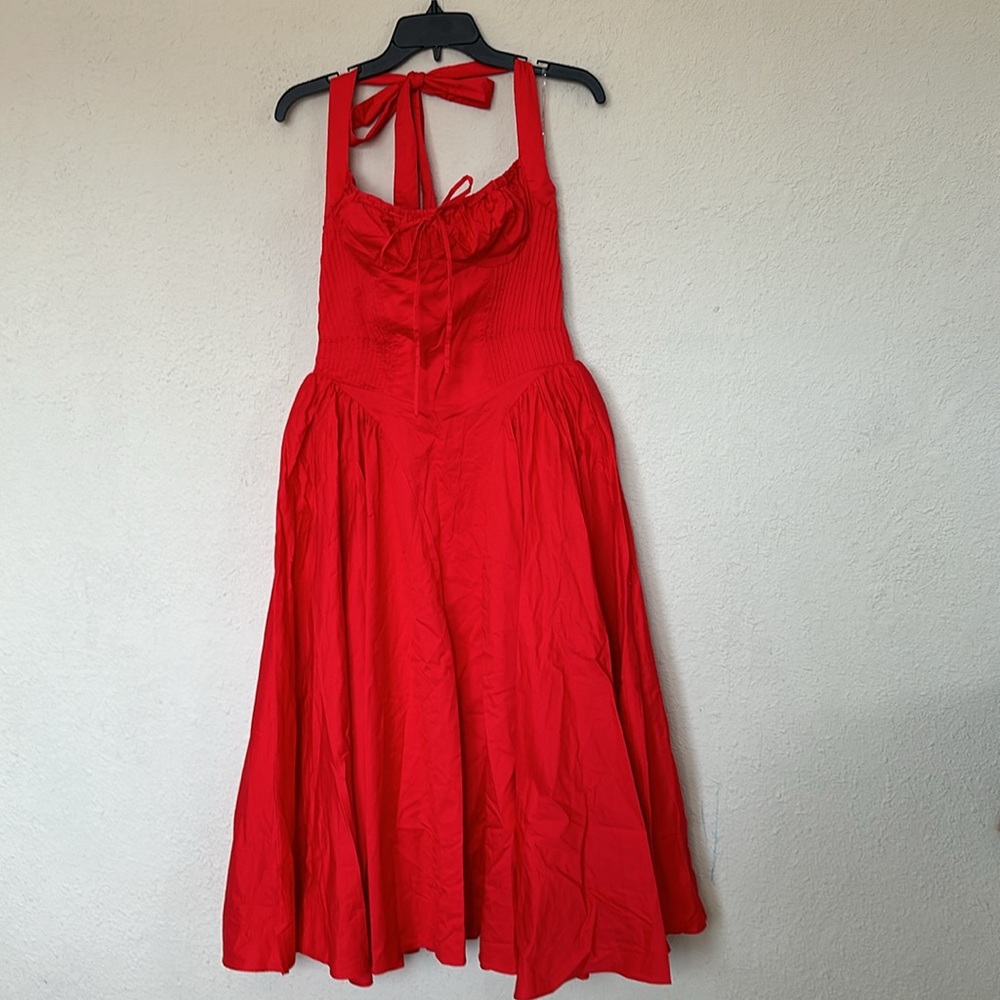 HOUSE OF CB 'Adabella' Italian Tomato‎ Cotton Halter Sundress NWOT size L - Picture 11 of 12